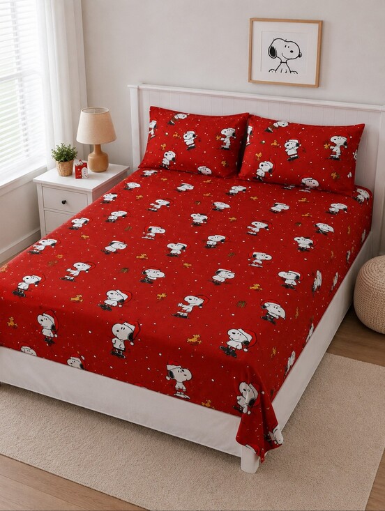 Peanuts Other - Peanuts Christmas Snoopy Red 4 Piece Microfiber Queen Sheet Set New With Tags